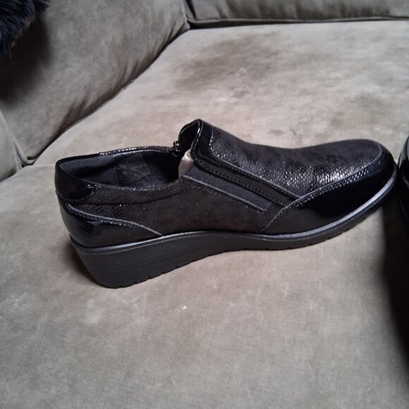 Flexus by Spring Step Concha Black Patent Leather Wedge Shoes New In Box Sz 8.5 - Picture 5 of 10